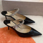 2025 New Fashionable Fine Heeled Muller Shoes with Pointed Water Diamond Chain Banquet