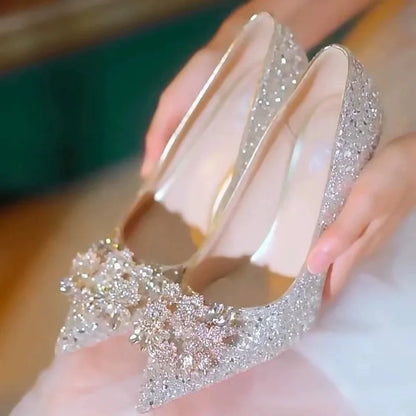 Womens High Heel Shoes Fad Elegant Crystal Pointed Toe Pumps