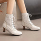 Women's Fashionable Classic Low Heel Ankle Boots Wicker Wedges Lace Color Blocked