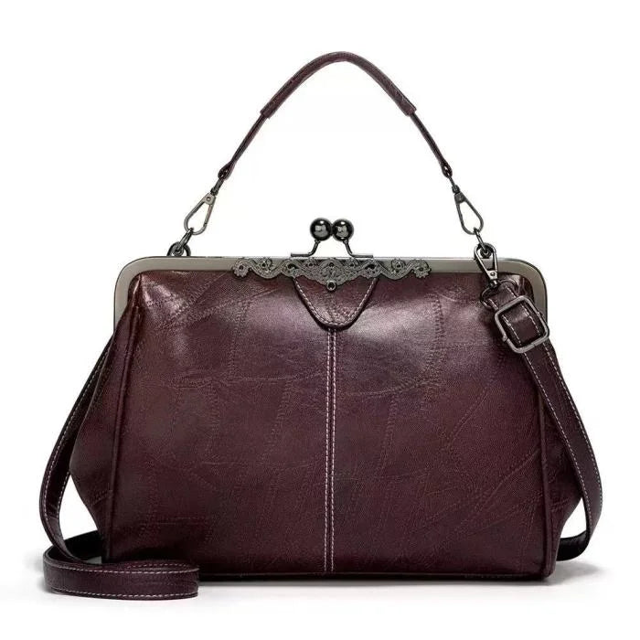 Women Kiss Lock Handbags Oil Leather