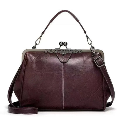 Women Kiss Lock Handbags Oil Leather