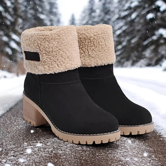 Winter Faux Fur Snow Boots For Women Platform Block Chunky Heels Pull On