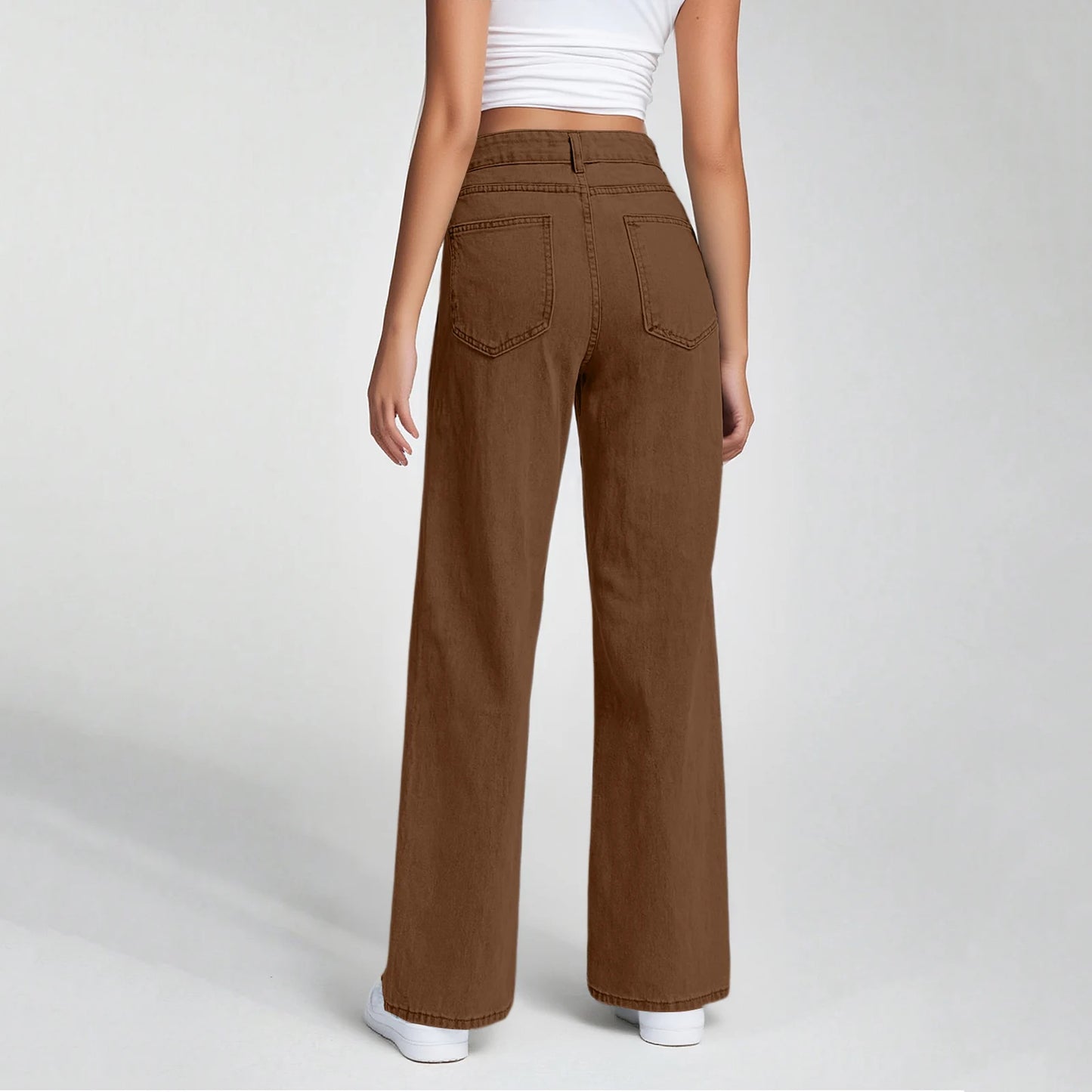 Ladies' High Waisted Straight Leg Pants Loose Casual
