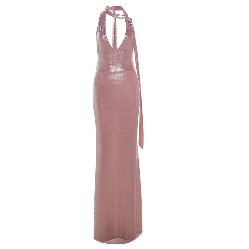 Halter Tassel Dress Backless Deep V-Neck Long Bodycon