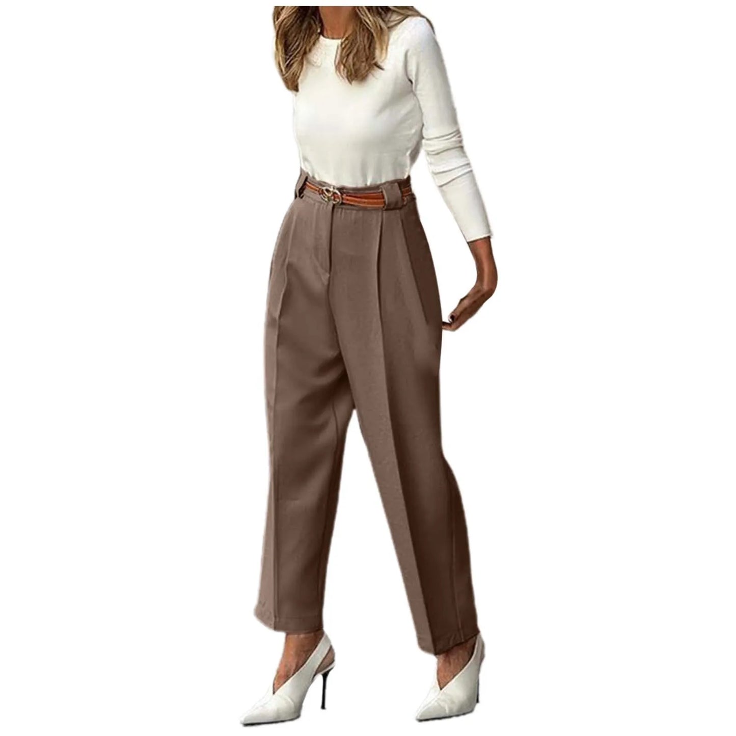 Elegant Women's Solid Color High Waist Ankle Length Straight Leg Dress Pants