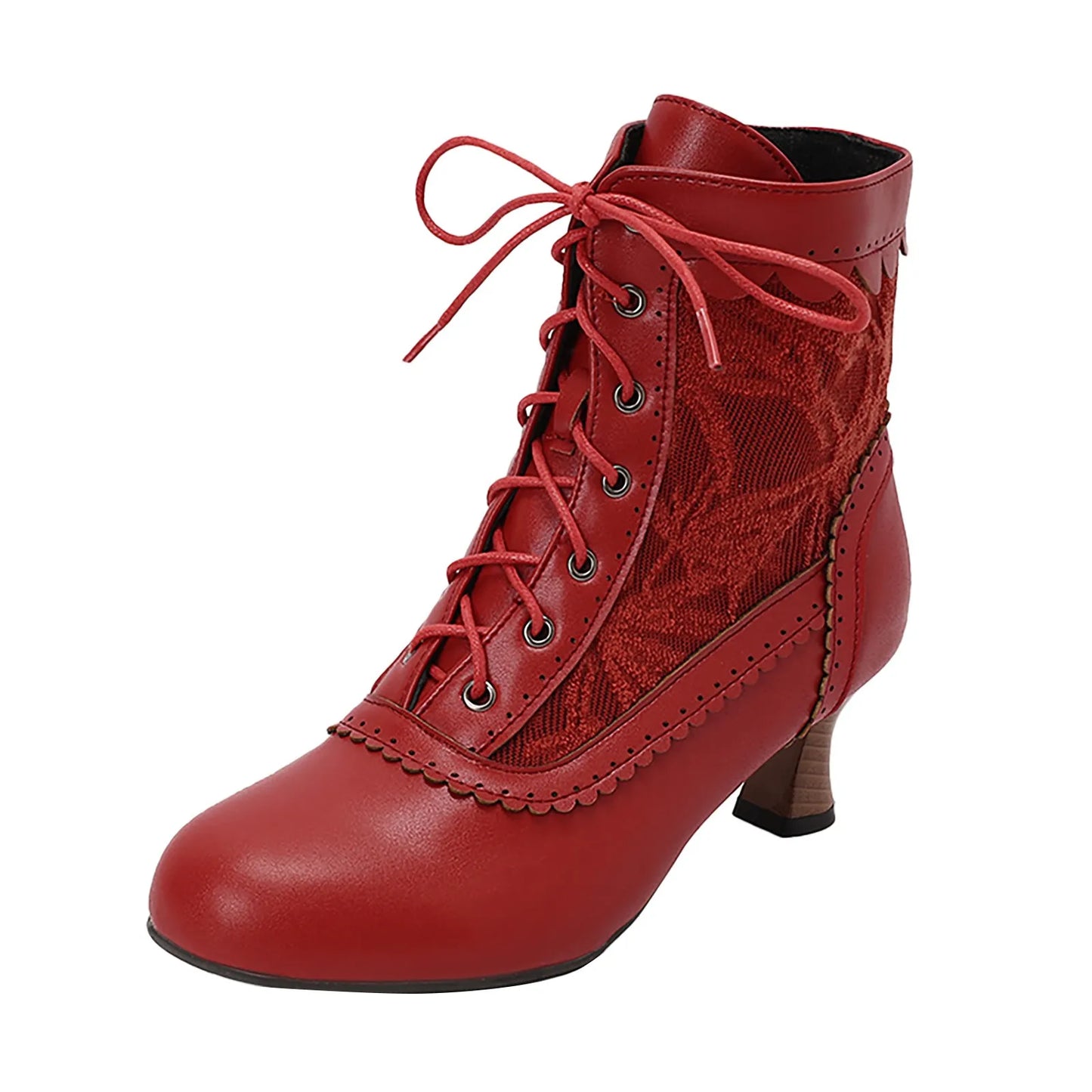 Women's Fashionable Classic Low Heel Ankle Boots Wicker Wedges Lace Color Blocked