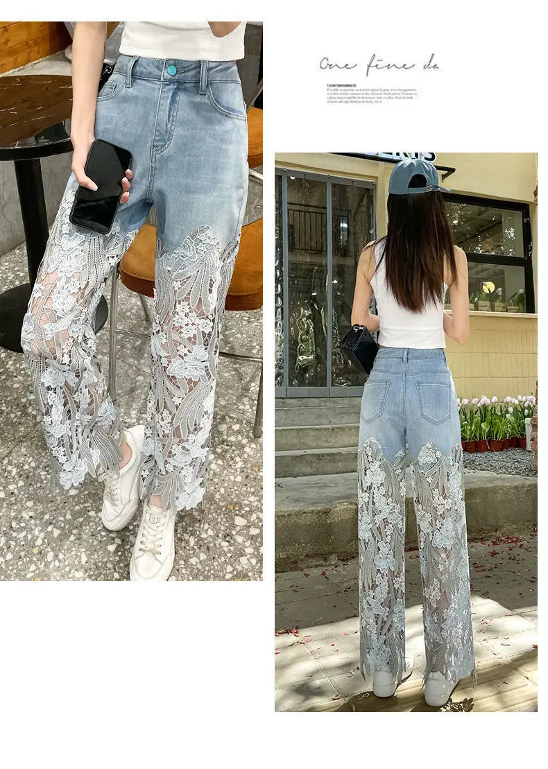Lace Patchwork Hollow Niche Jeans
