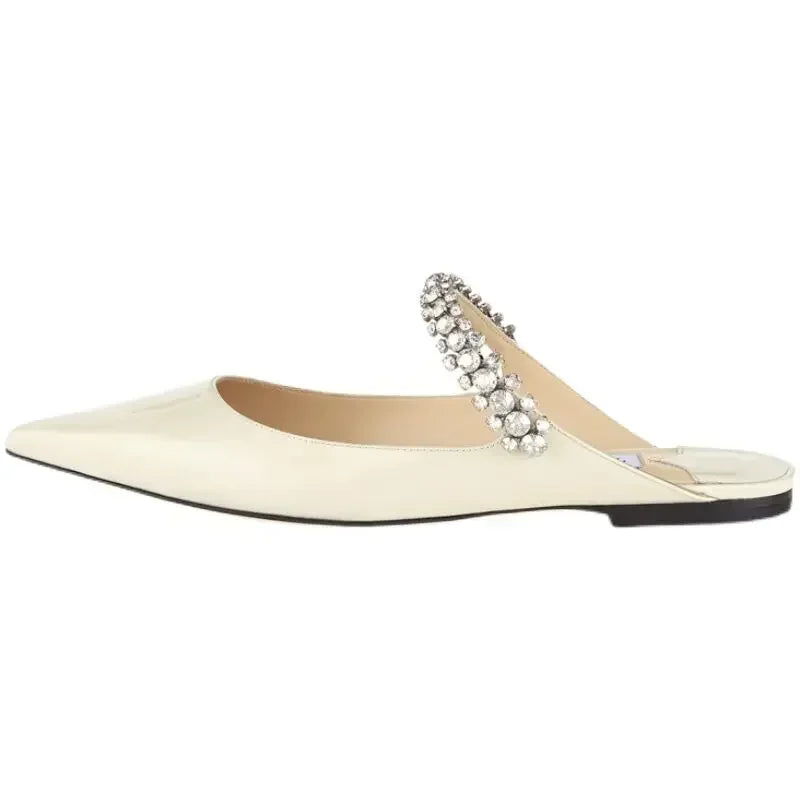 2025 New Fashionable Fine Heeled Muller Shoes with Pointed Water Diamond Chain Banquet