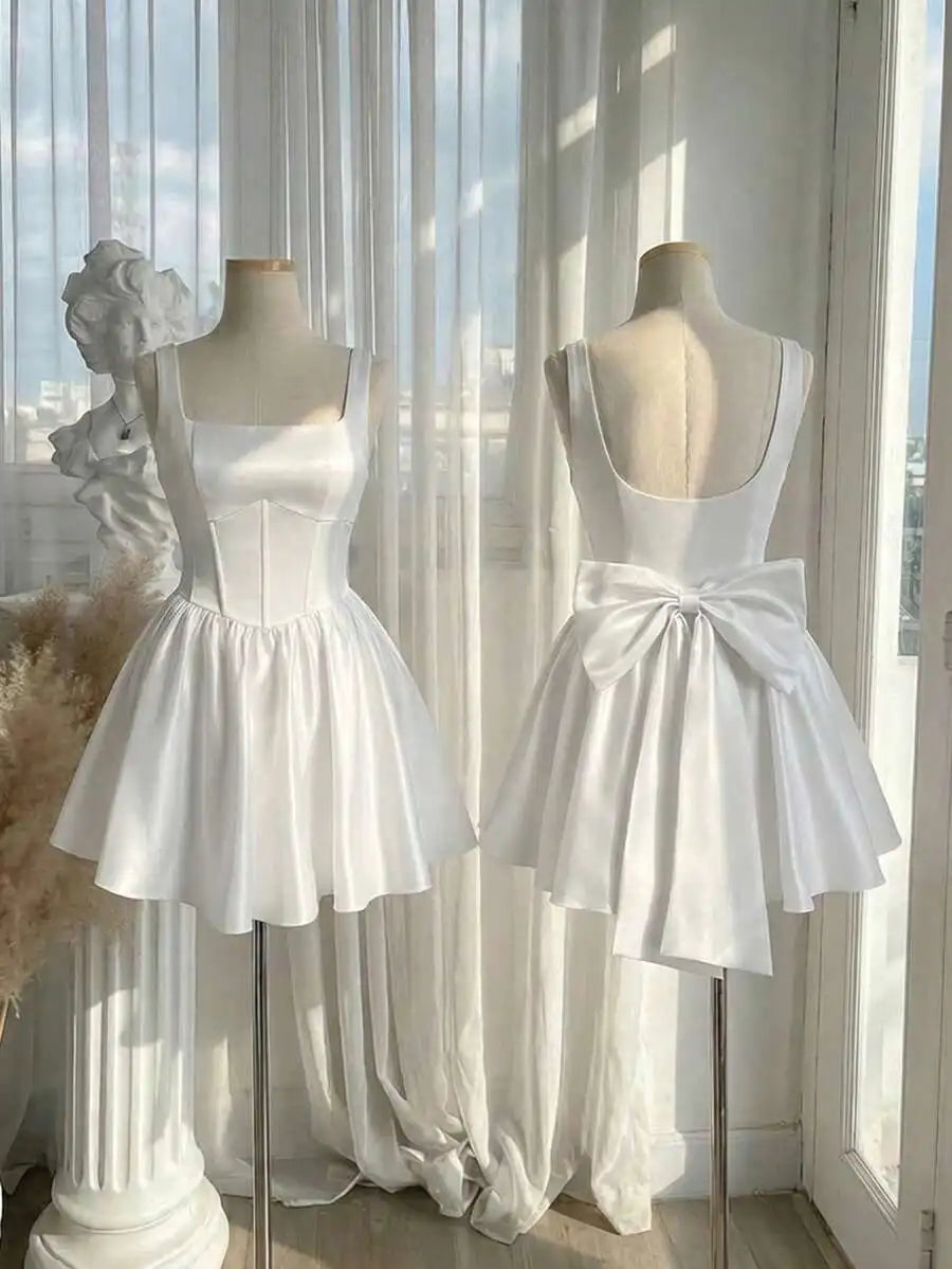 White Corset Mini Dress with Bow Detail,