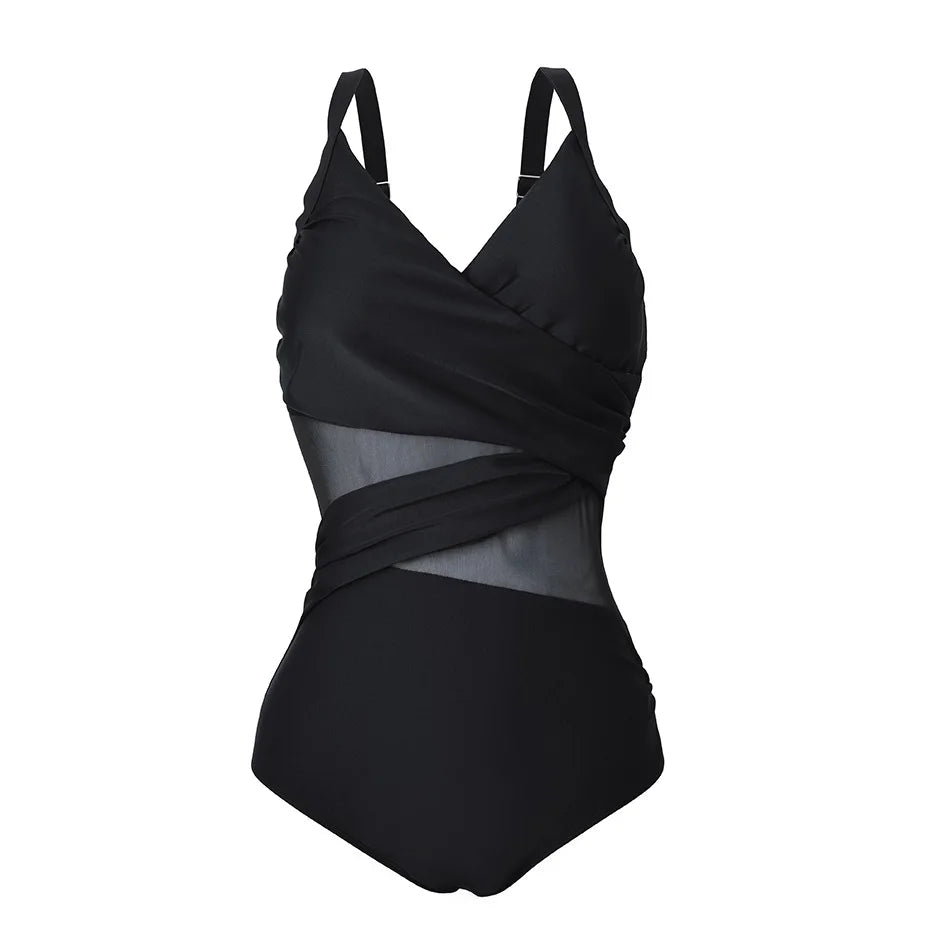 2025 New Sexy Plus Size One Piece Swimsuit Mesh Patchwork