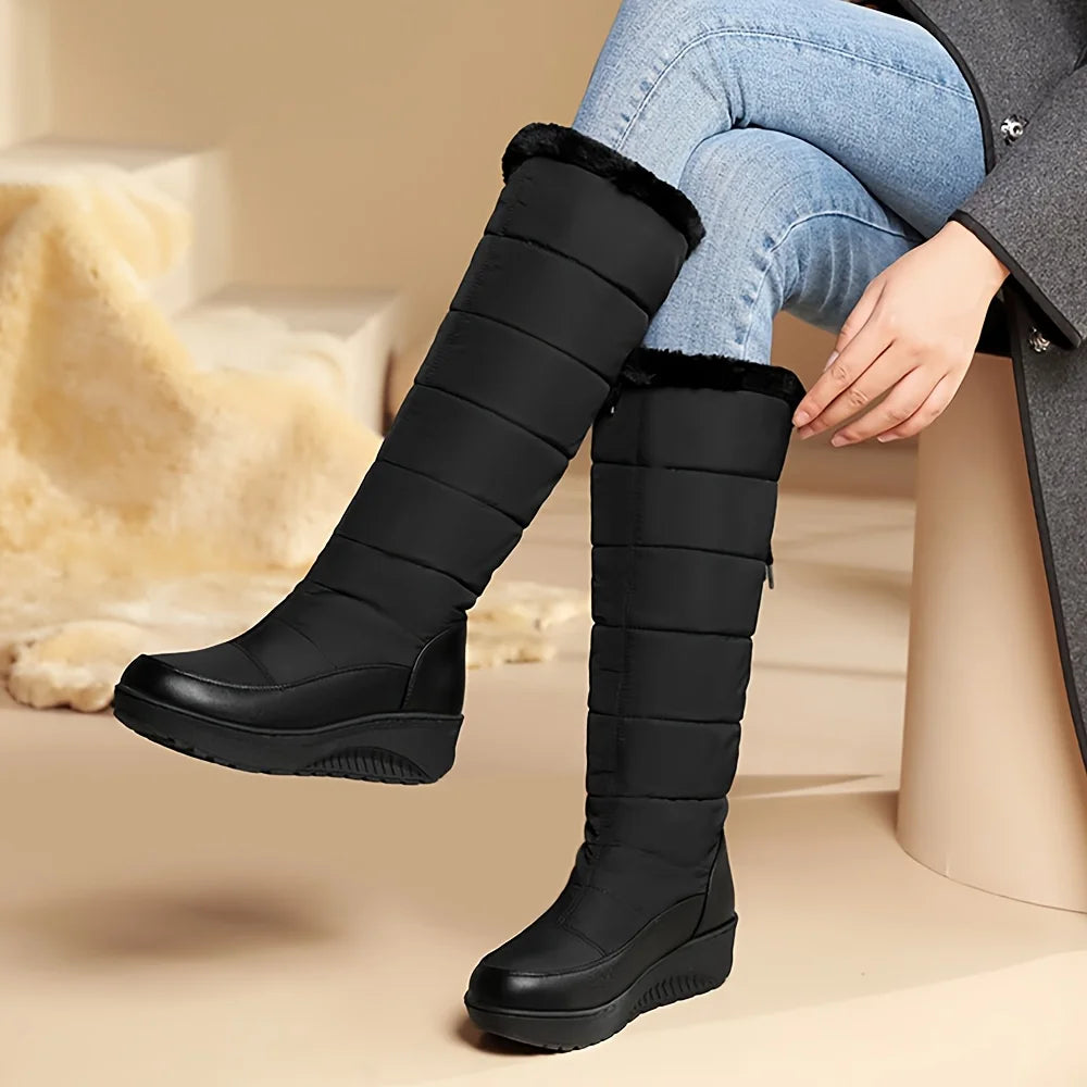 Women's Fuzzy Faux Fur Winter Snow Boots Fashion Platform Wedges Heel Pull on Waterproof