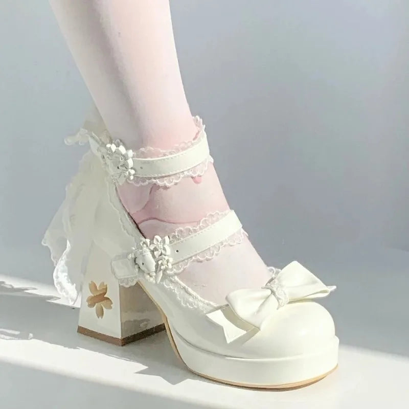 Lovely Girls Lolita Butterfly Knot High Heels Platform
