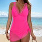Women 1 Piece Swim Dress Waist Shaping Swimsuits Slimming Mesh Sheer Wraps