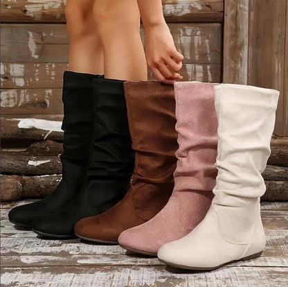 Women's Slouchy Boots Mid-Calf Length Comfortable Flat Heel Boots