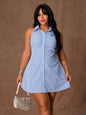 Plus Size Sleeveless Striped Button-Front Shirt Dress with Collar - Casual A-Line Mini Dress