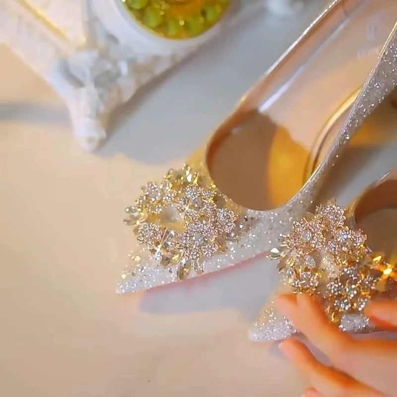 Womens High Heel Shoes Fad Elegant Crystal Pointed Toe Pumps