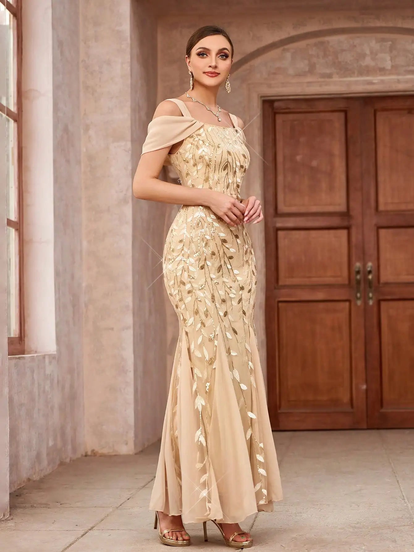 Elegant Off-Shoulder Sequin Mermaid Evening Dress
