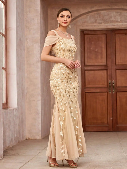 Elegant Off-Shoulder Sequin Mermaid Evening Dress