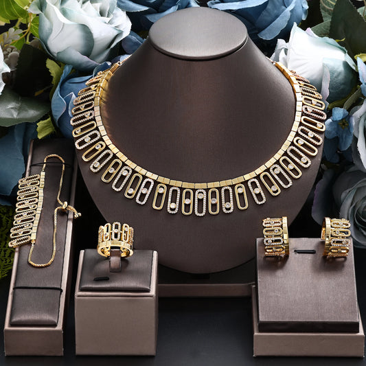 4pcs Bridal Zirconia Full Jewelry Set Dubai Nigeria CZ Crystal