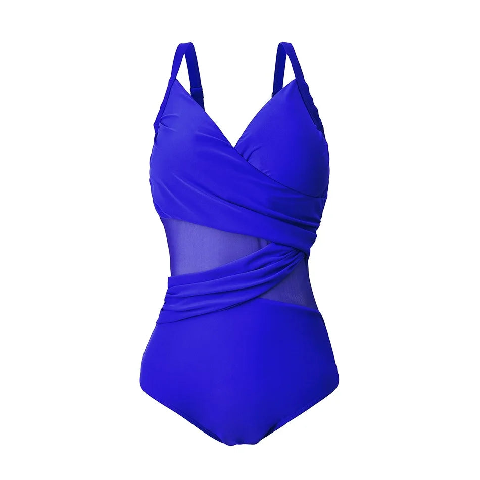 2025 New Sexy Plus Size One Piece Swimsuit Mesh Patchwork