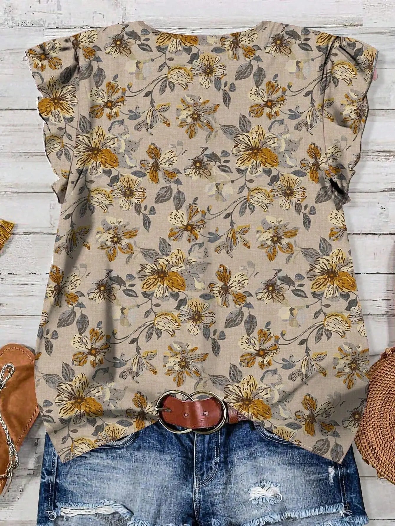 Women's V-Neck Floral Print Button-Up Blouse, Loose Fit, Lightweight