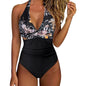 Tummy Control Swimsuit Cross Front Striped One Piece