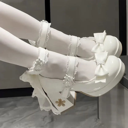 Lovely Girls Lolita Butterfly Knot High Heels Platform