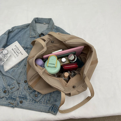 Women Work Tote Handbag Large Capacity Canvas Handheld Bag Contrast Color.