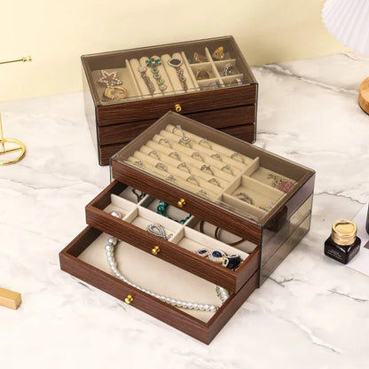 New walnut pattern three-layer drawer jewelry storage box
