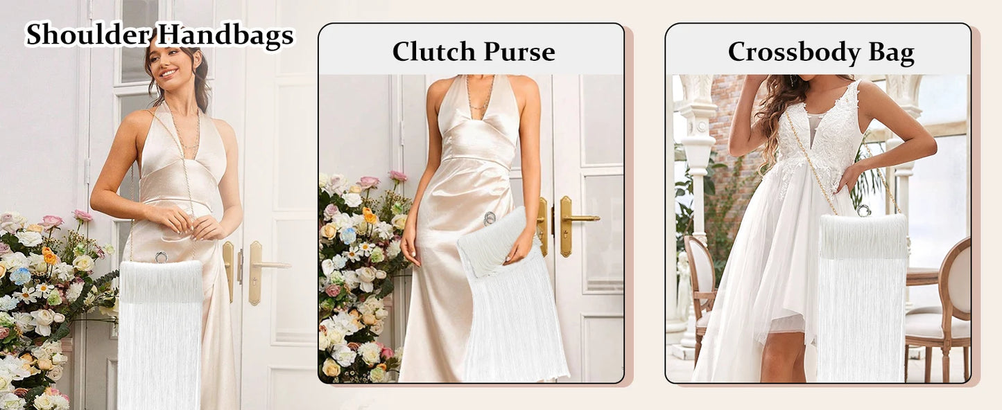 Evening Bag for Women Long Tassel Design Clutch Purses For Wedding Cocktail Prom