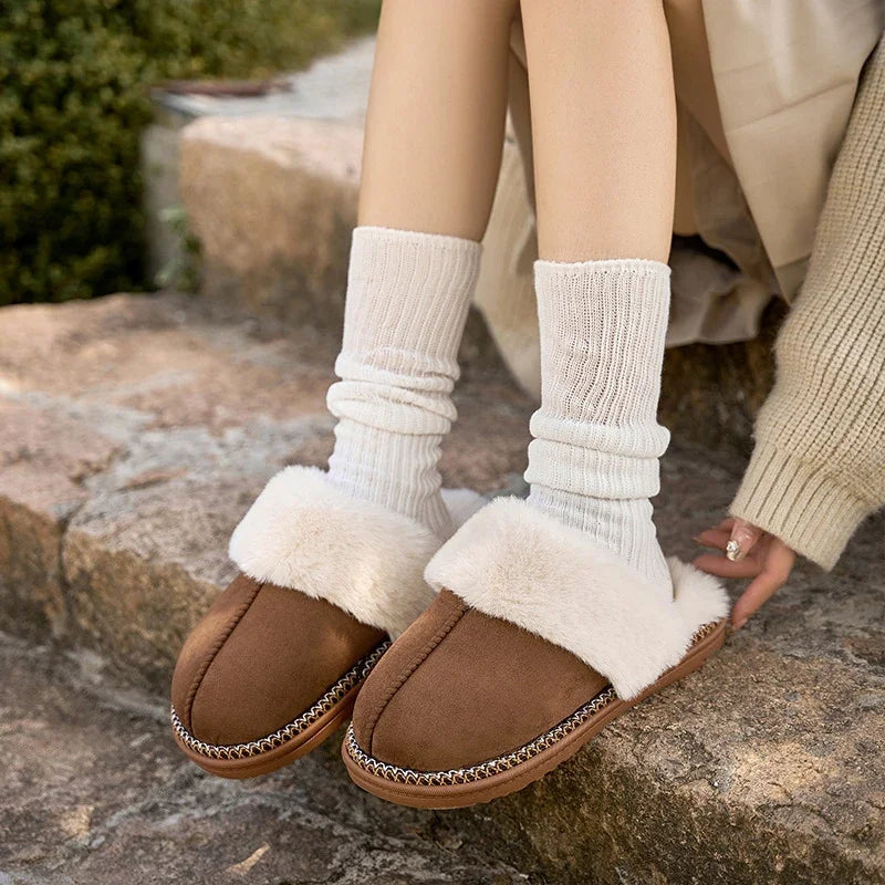 Winter Fur Cotton Slippers For Women Soft Comfort