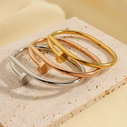 Stainless Streel Gold Silver Solid Metalic Bangle Cuff