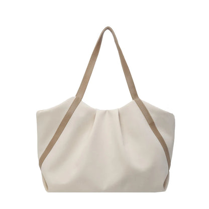 Women Work Tote Handbag Large Capacity Canvas Handheld Bag Contrast Color.
