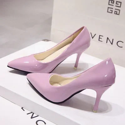 Nude Pumps Patent Leather Sexy Pointed Toe Thin Heel