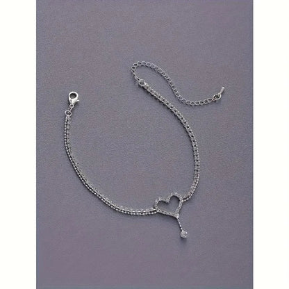 Handmade Women's Ankle Chain Sparkling Hollow Heart