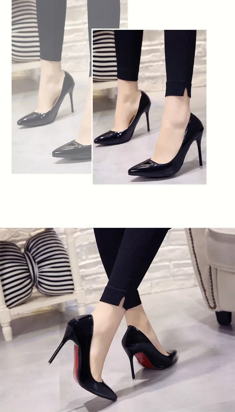 Nude Pumps Patent Leather Sexy Pointed Toe Thin Heel