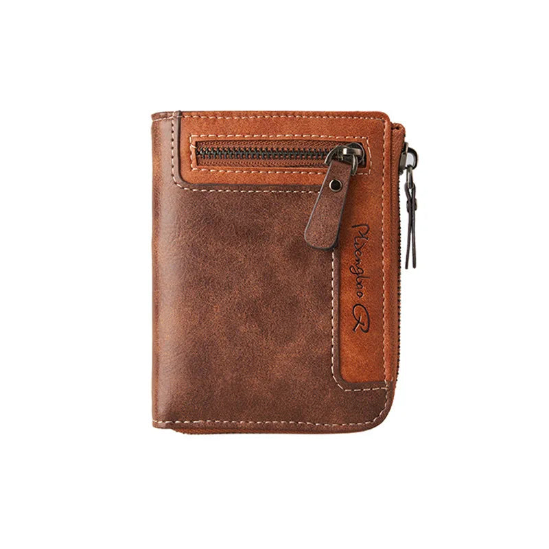 1pc Premium Retro Short Wallet Leather Zipper Durable Wallet