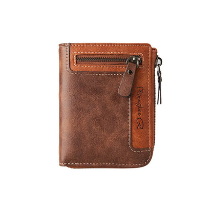 1pc Premium Retro Short Wallet Leather Zipper Durable Wallet
