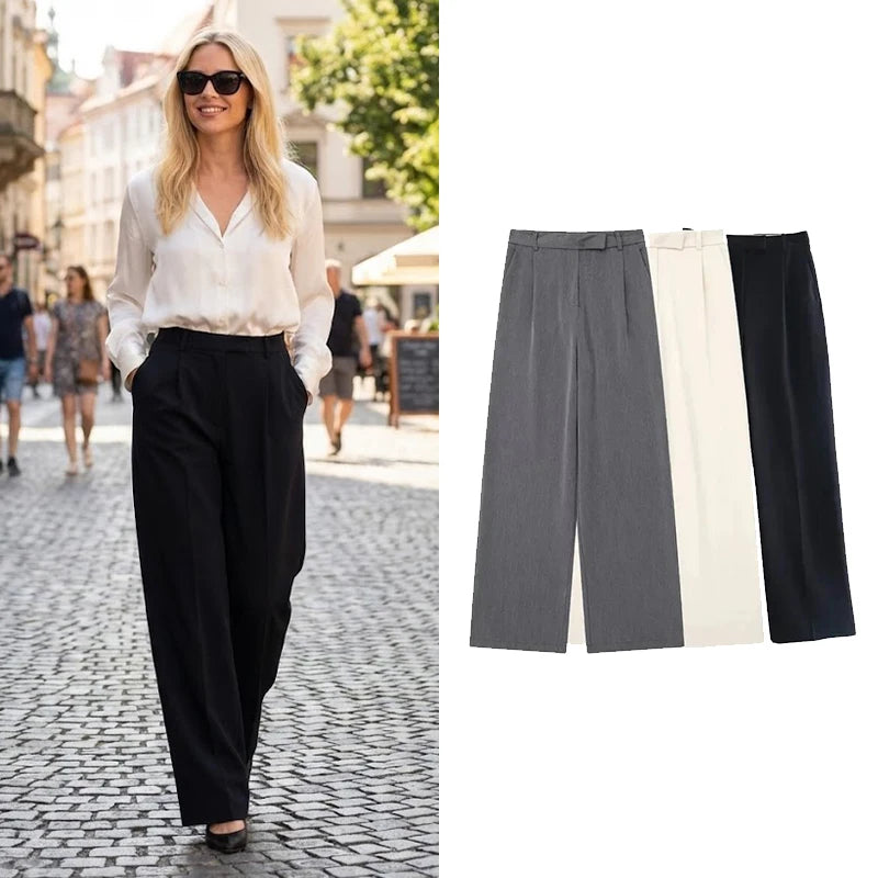 Willshela Women Fashion Solid Front Zipper Straight Pants High Waist Full Length