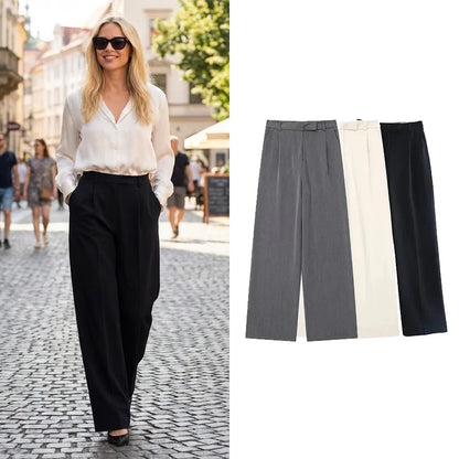 Willshela Women Fashion Solid Front Zipper Straight Pants High Waist Full Length