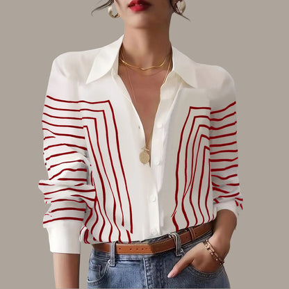 Women Casual Lapel Cotton Linen Shirt Long Sleeve Button Up Top