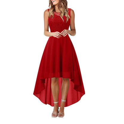 Bow Belt Elegant Irregular Length Women's Elegant Dress Sleeveless Chiffon