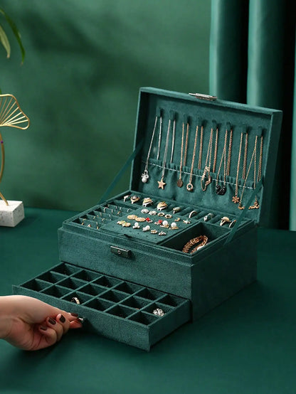 Luxury Dark Green Multi-Layer Jewelry Box