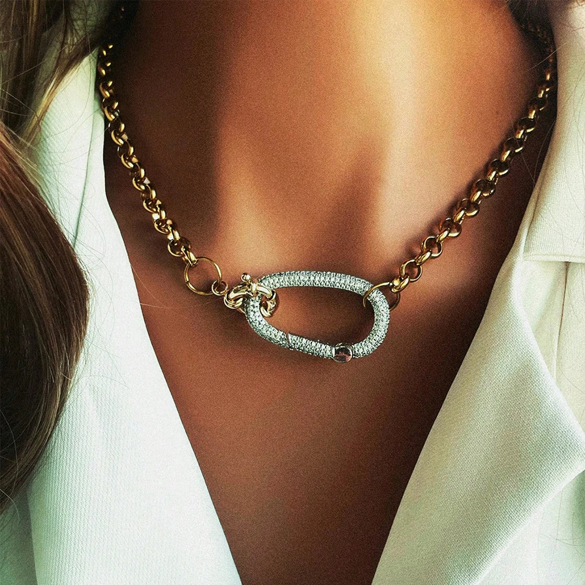 1 Pc Gold Oval Buckle Necklace, Unique And Exquisite In Style,
