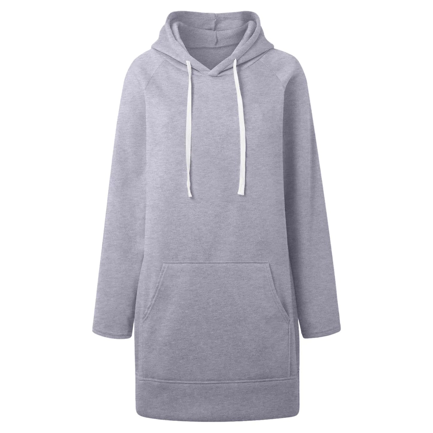 Women Solid Color Hoodie Dress Casual Loose Pullover Long Sleeve Drawstring Mid Dress with Side Slit