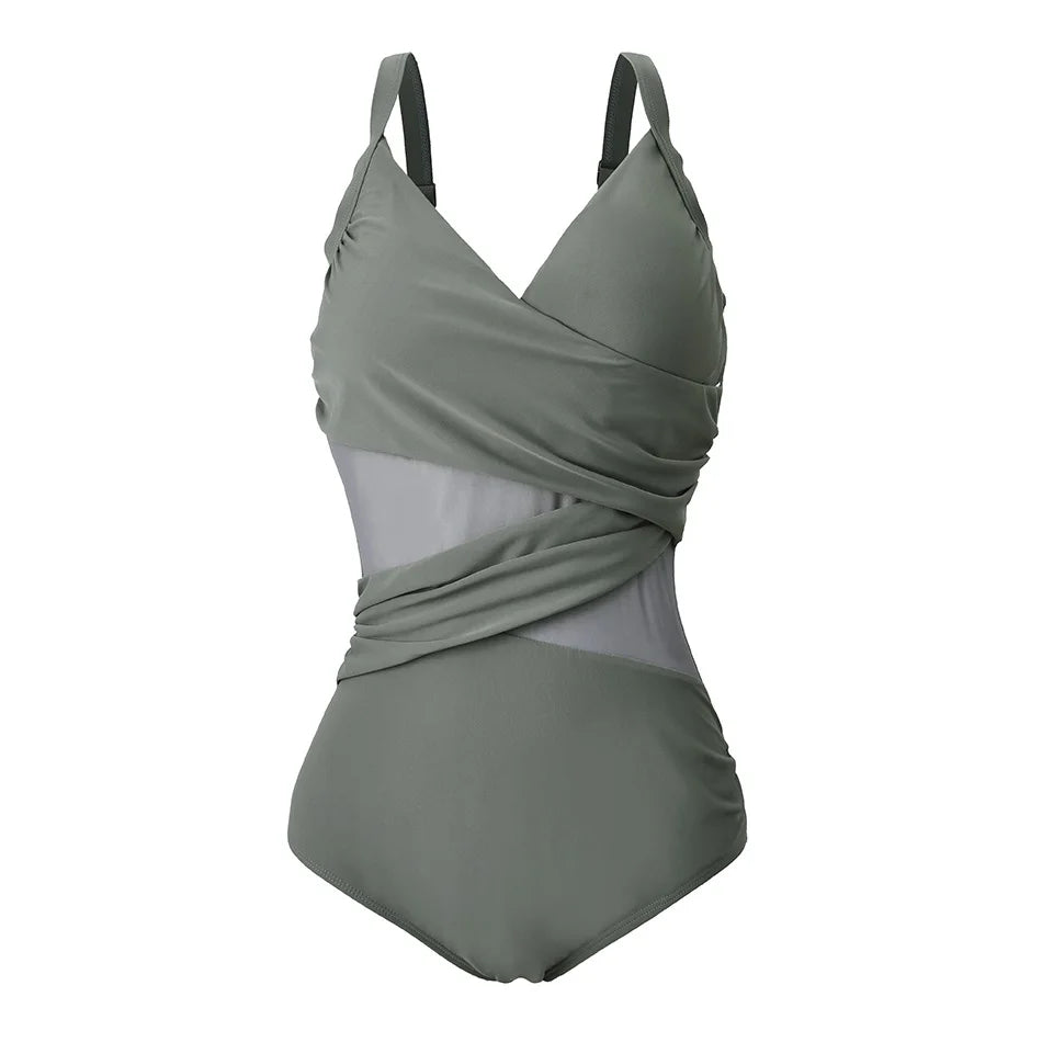 2025 New Sexy Plus Size One Piece Swimsuit Mesh Patchwork