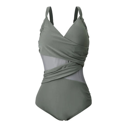 2025 New Sexy Plus Size One Piece Swimsuit Mesh Patchwork