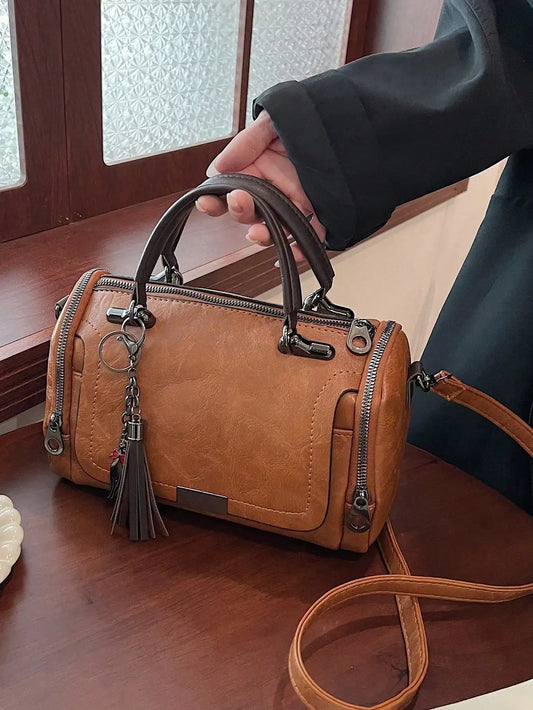 Leather Top-Handle Bag with Detachable Strap