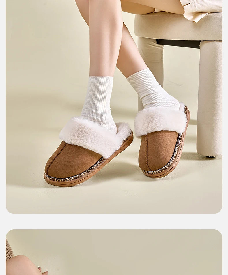 Winter Fur Cotton Slippers For Women Soft Comfort
