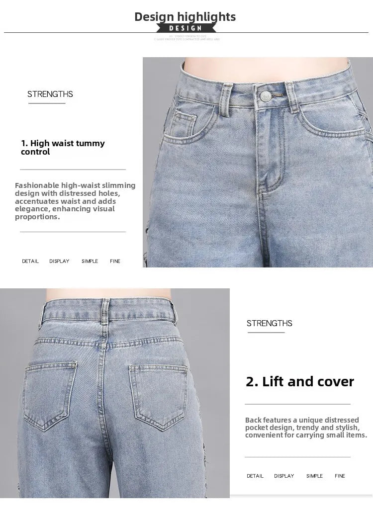 Hollow Wide Leg Jeans Casual Design Slimming High Waist